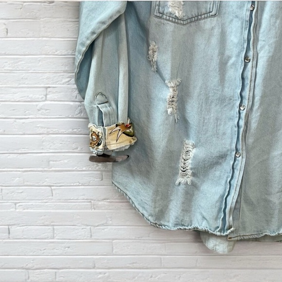 ⭐️ The Nu Vintage Denim Chambray Vintage Pin Up Style Button Down Shirt Jacket L - Picture 9 of 16